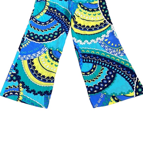 Alice & Trixie Silk Turquoise Blue Yellow Geometric Print Wide Leg Flare Pants S - Picture 6 of 9
